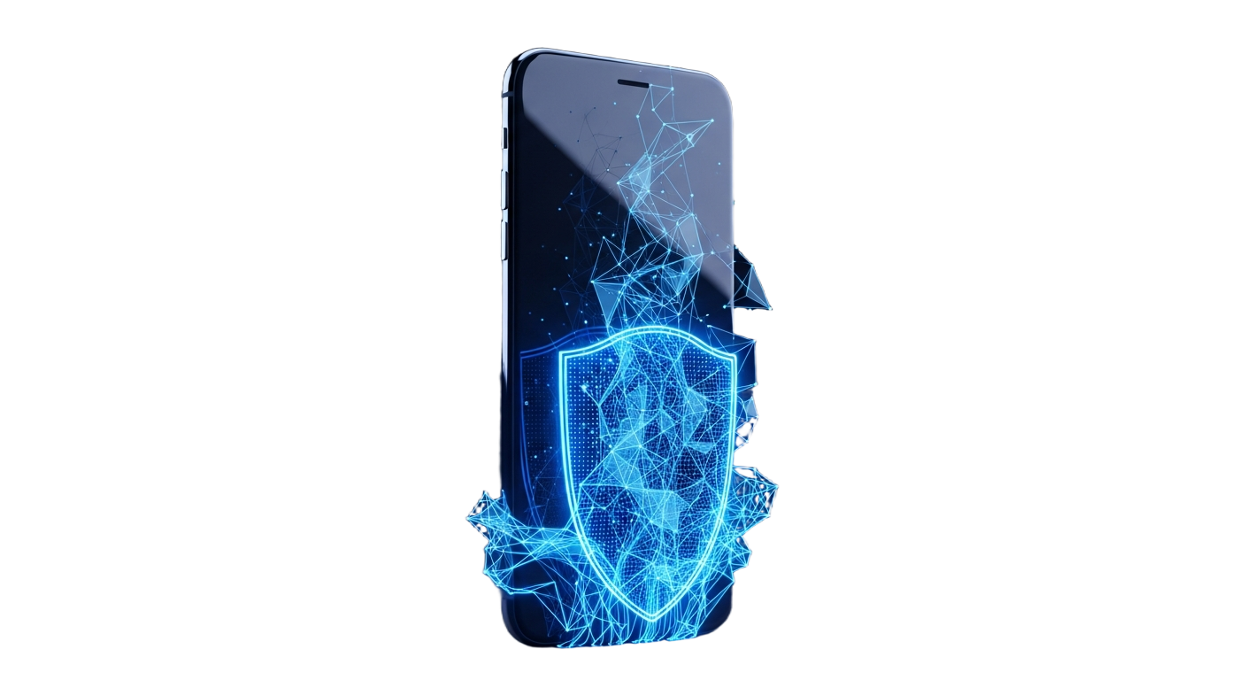 Smartphone protected by a glowing blue shield